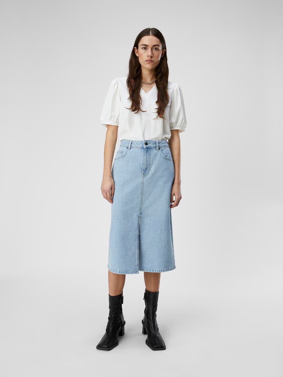 OBJELLEN Midi Skirt - Light Blue Denim - VERO MODA & VILA Bergvik