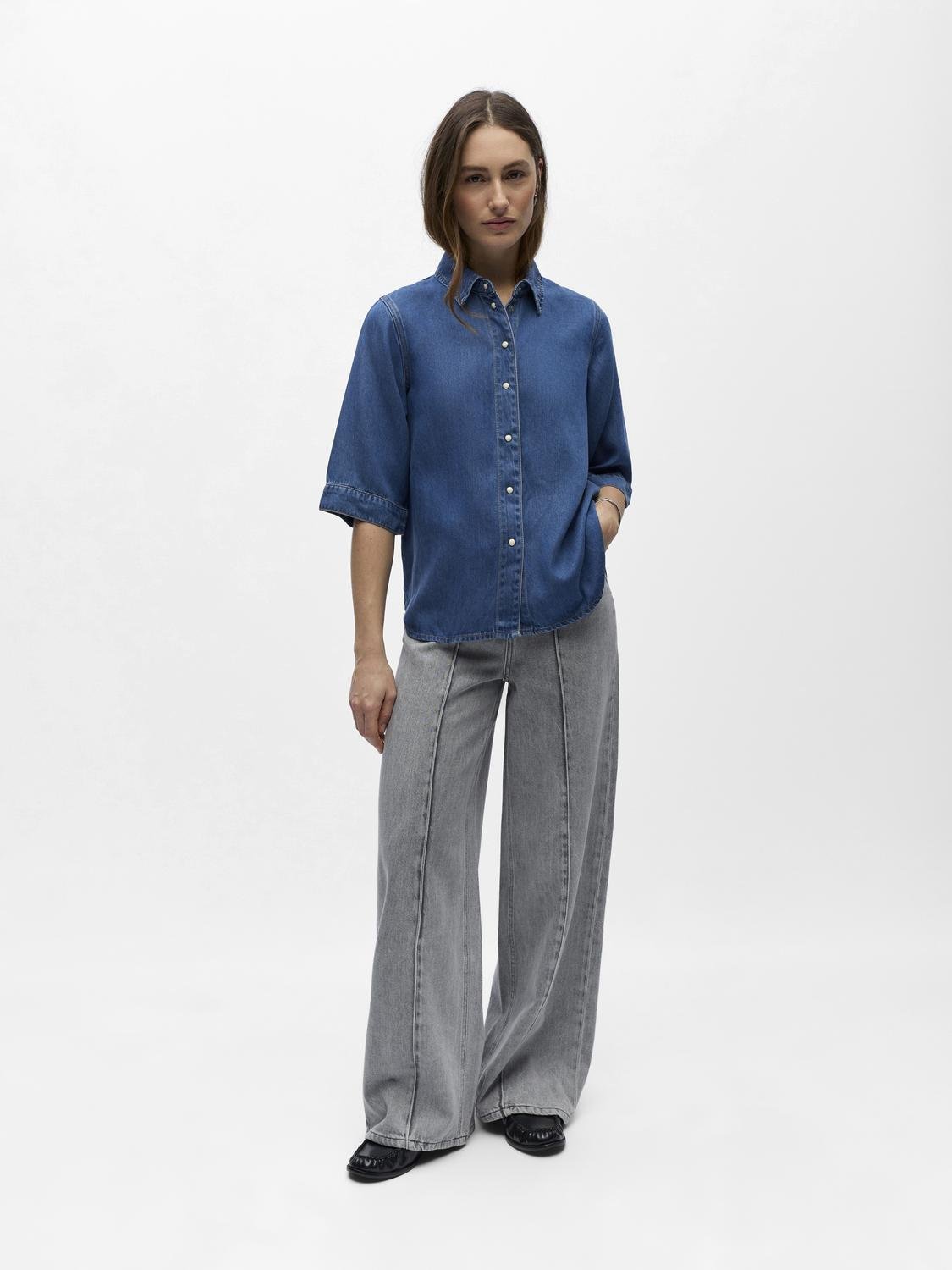 OBJFRAME Denim Shirt - Medium Blue Denim - VERO MODA & VILA Bergvik