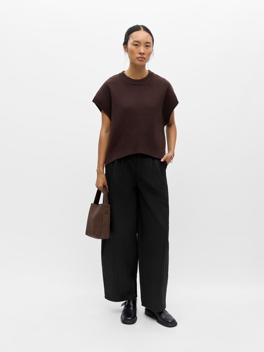 OBJITONE Knitted Waistcoat - Seal Brown - VERO MODA & VILA Bergvik