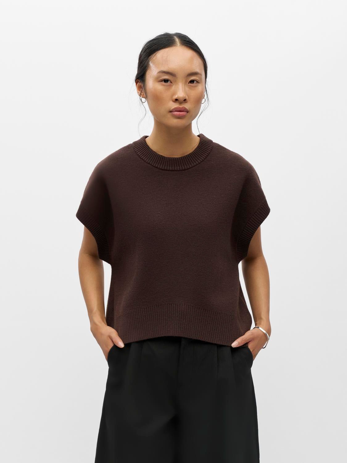 OBJITONE Knitted Waistcoat - Seal Brown - VERO MODA & VILA Bergvik