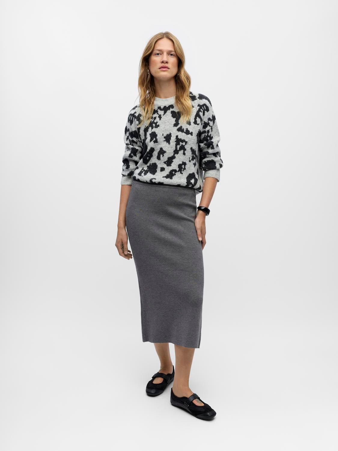 OBJREYNARD Midi Skirt - Medium Grey Melange - VERO MODA & VILA Bergvik