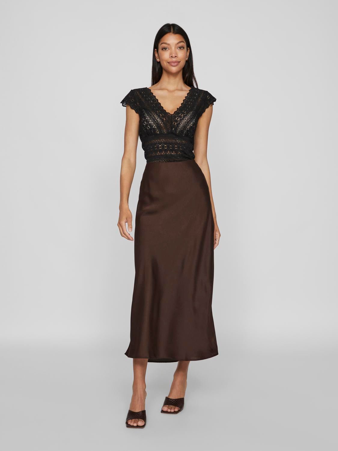 VIELLETTE Midi Skirt - Coffee Bean - VERO MODA & VILA Bergvik